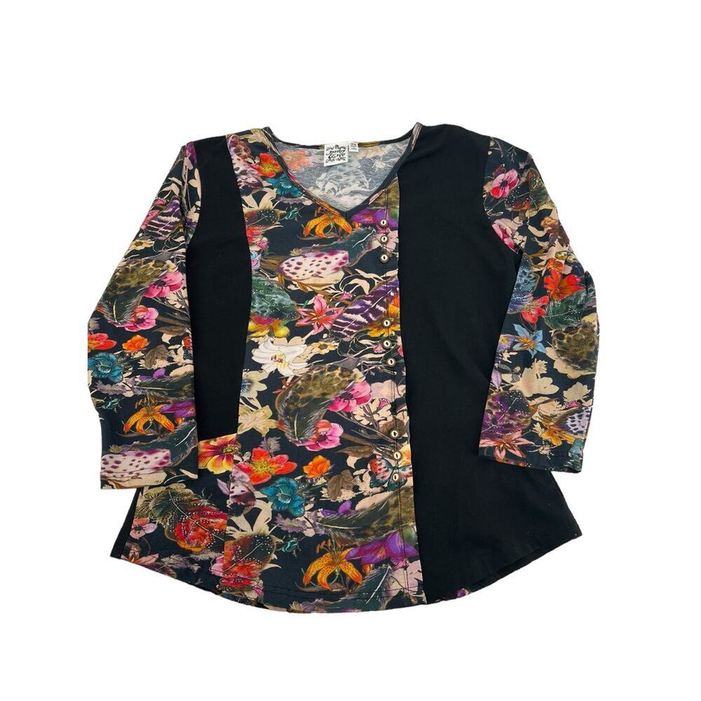 Parsley & Sage Watercolor Floral Pull-over Blouse Cotton Blend Petite Small